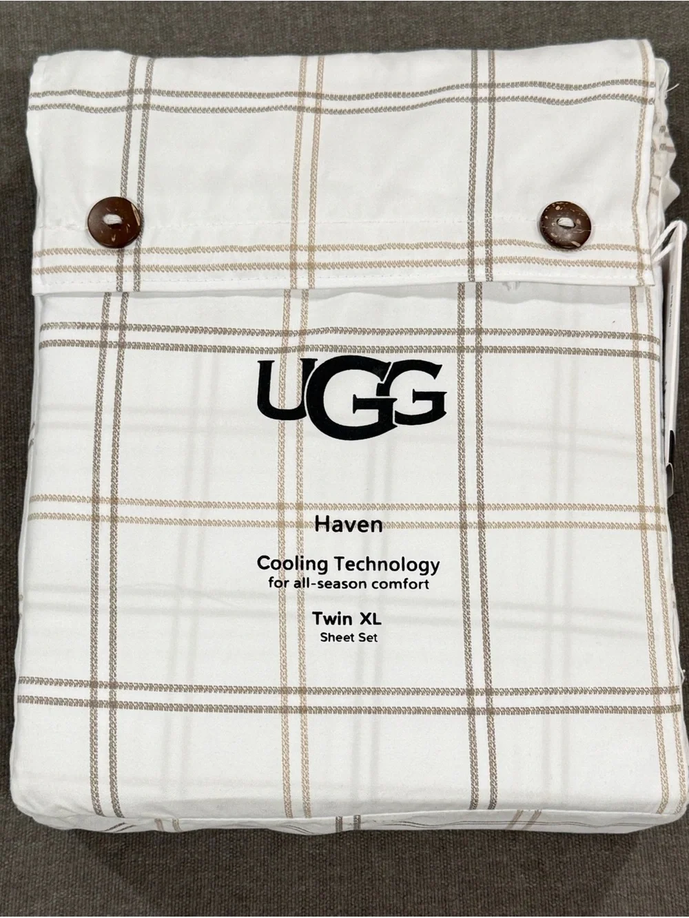 UGG White & Tan Plaid Twin XL Sheet Set